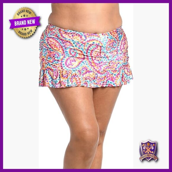 Plus Size Skirted Bikini Bottom Nylon Spandex Tummy Control Swimwear